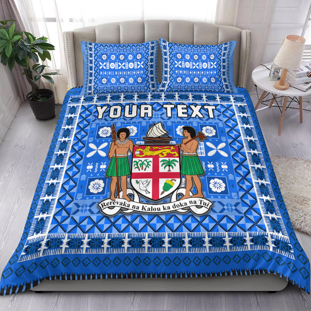 (Custom Personalised) Fiji Bedding Set Pattern - Fijian Tapa Pattern Original LT13 Blue - Polynesian Pride