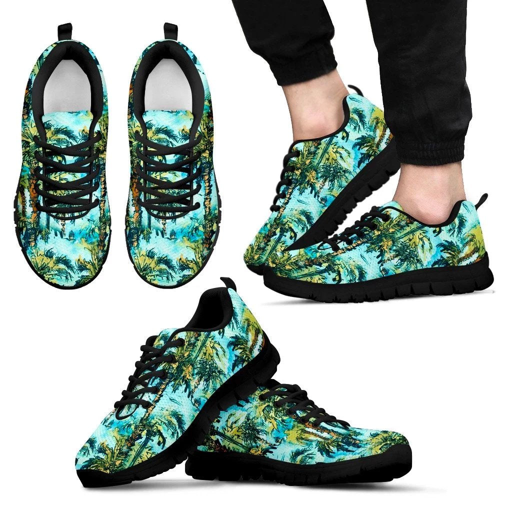 Hawaii Tropical Palm Trees Blue Sneakers Men's Sneakers Black - Polynesian Pride