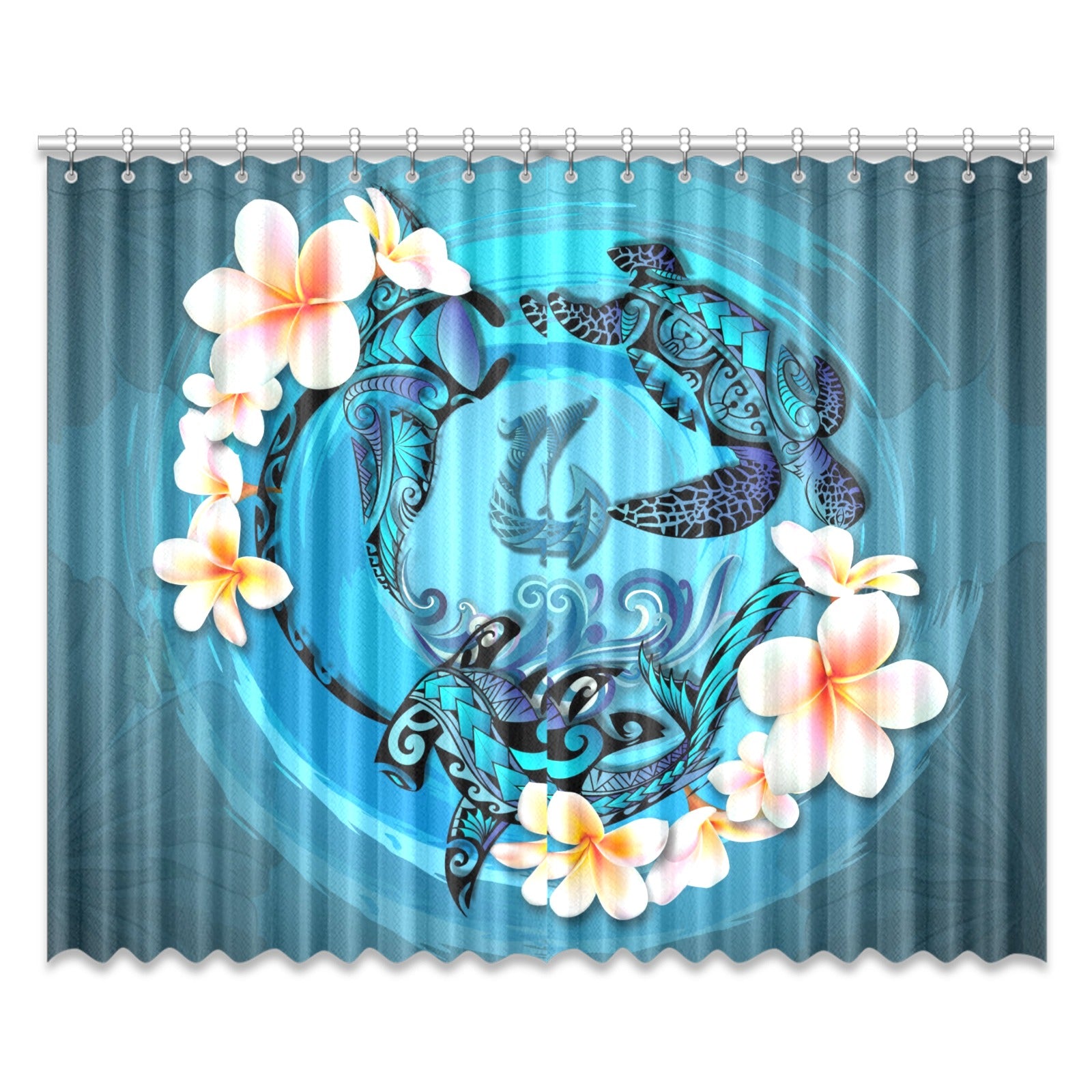 Norfolk Island Polynesian Window Curtain - Blue Plumeria Animal Tattoo LT13 - Polynesian Pride
