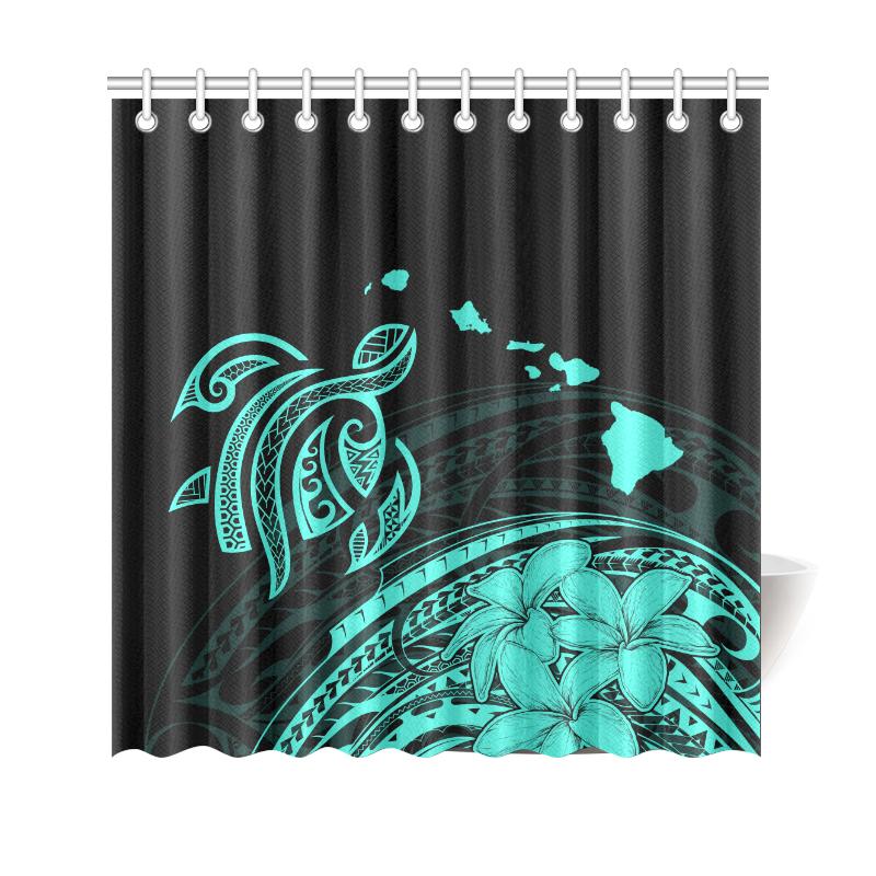 Hawaii Map Plumeria Polynesian Turquoise Turtle Shower Curtain 177 x 172 (cm) Turquoise - Polynesian Pride