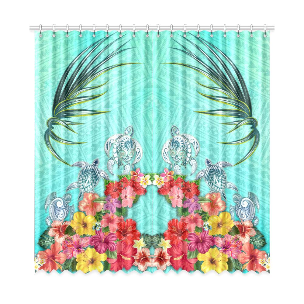 Three Turtle And Hibiscus Window Curtain( Two Piece) One Size 52"x108"(Two Piece) Turquoise - Polynesian Pride