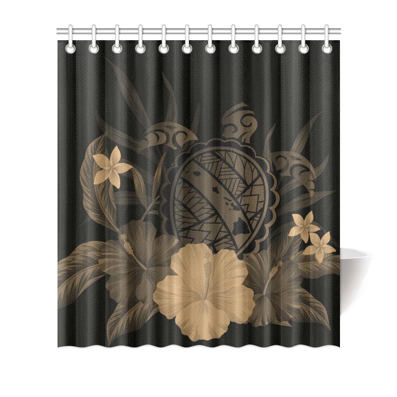 Hawaii Turtle Map Hibiscus Shower Curtain - Gold 177 x 172 (cm) Gold - Polynesian Pride