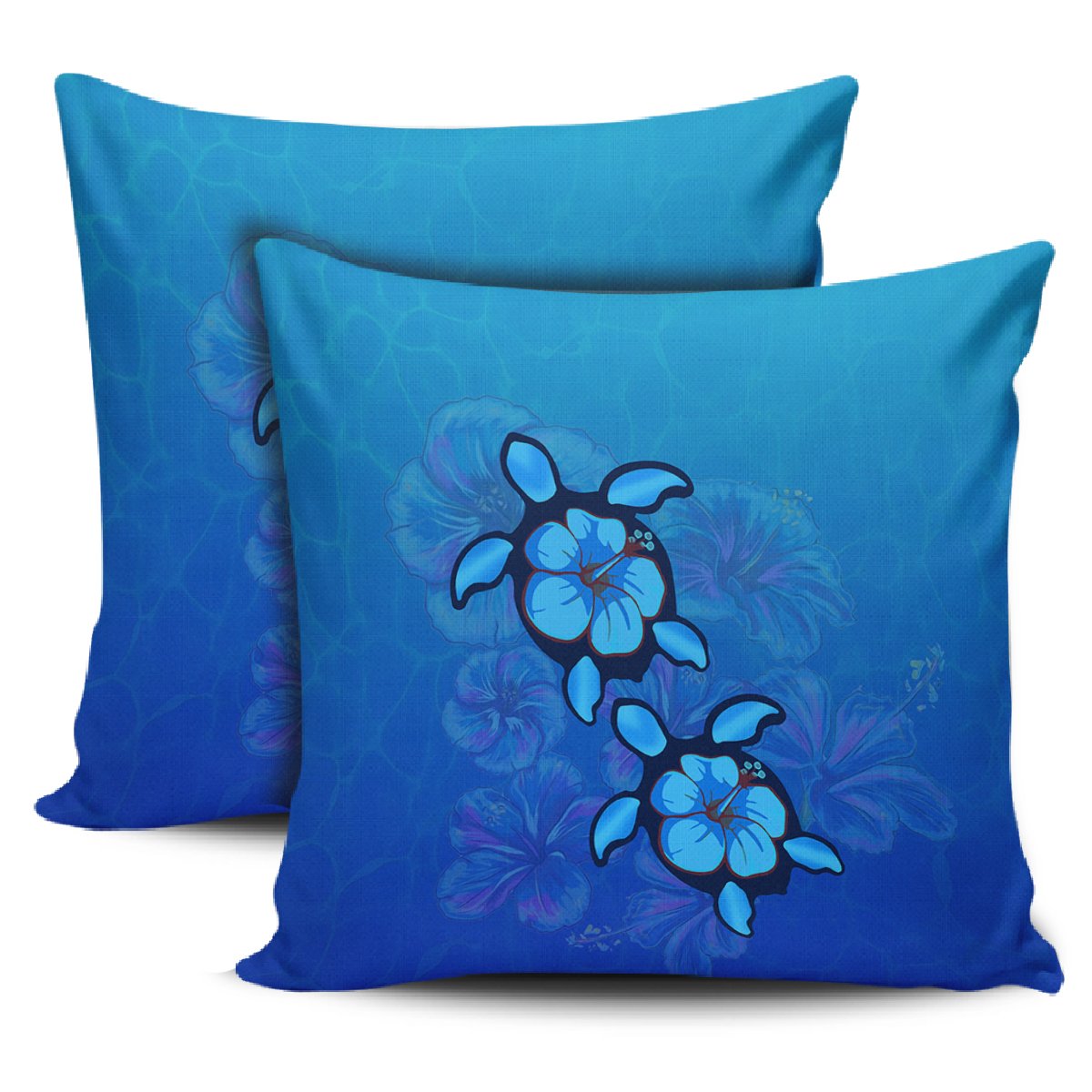Turtle Hibiscus Ocean Pillow Covers One Size Zippered Pillow Cases 18"x 18" (Twin Sides) (Set of 2) Black - Polynesian Pride
