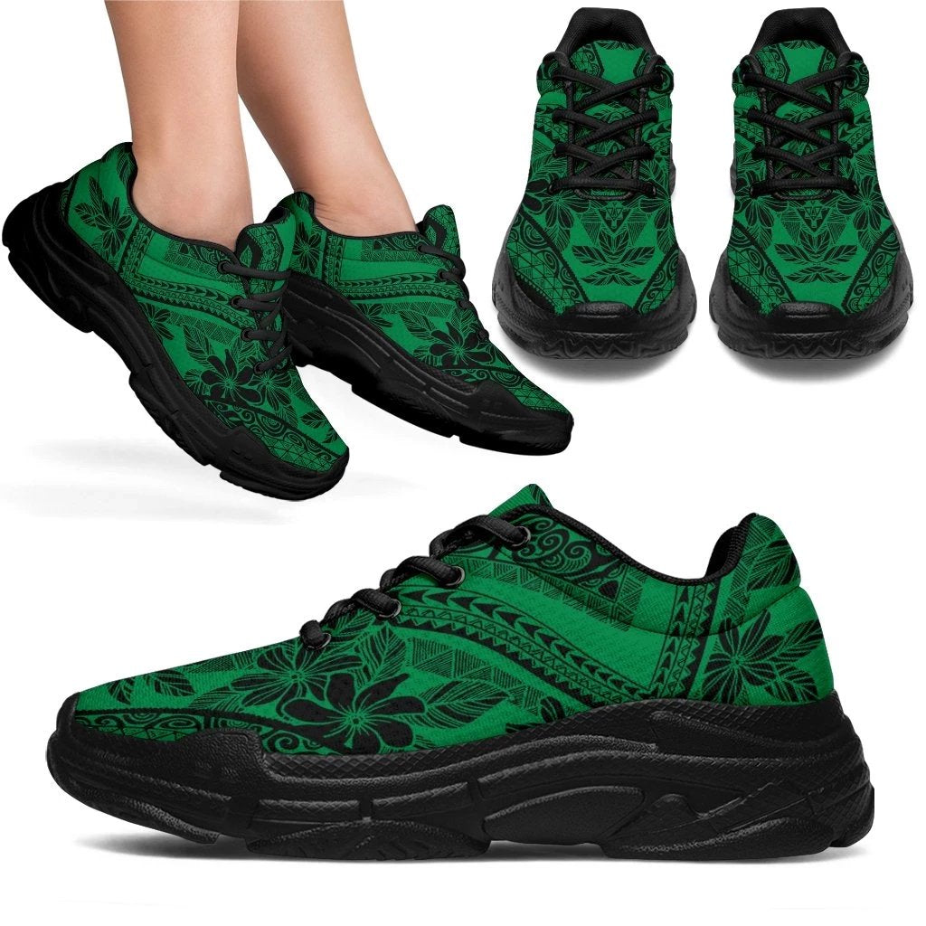 Polynesian Plumeria Mix Green Black Chunky Sneakers - Polynesian Pride