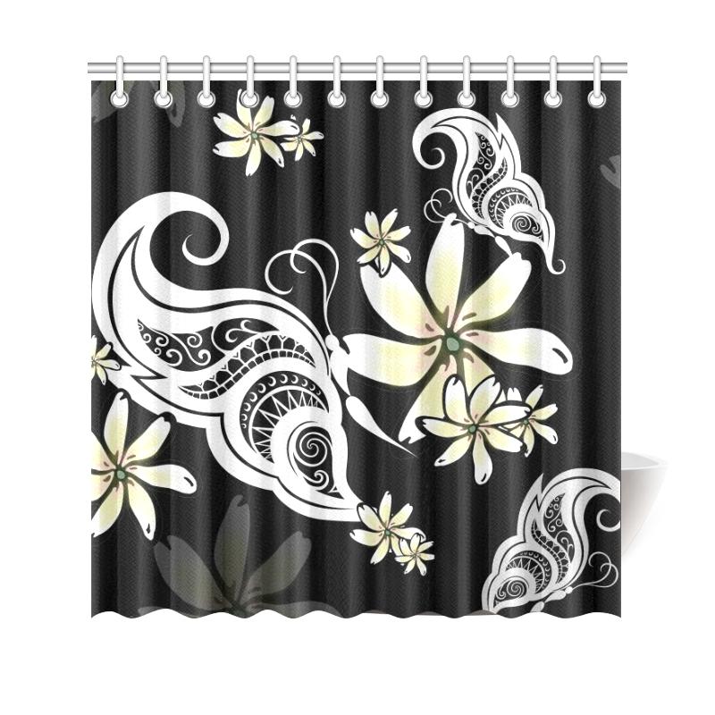 Plumeria Butterfly Shower Curtain 177 x 172 (cm) Black - Polynesian Pride