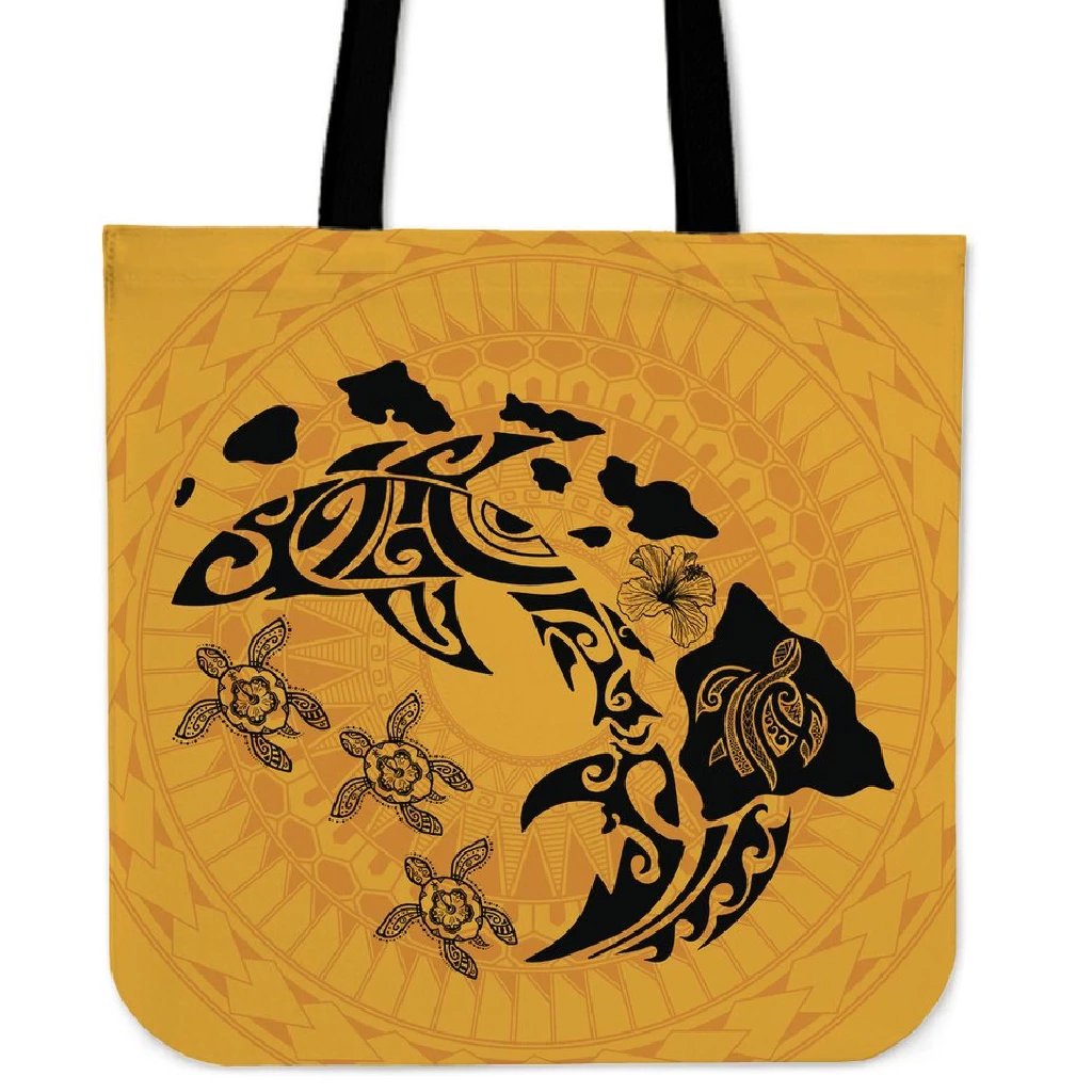 Hawaii Love Animal Polynesian Tote Bag Tote Bag One Size Yellow - Polynesian Pride