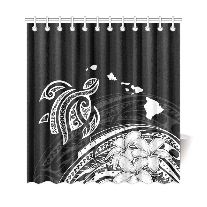 Hawaii Map Plumeria Polynesian White Turtle Shower Curtain - Polynesian Pride
