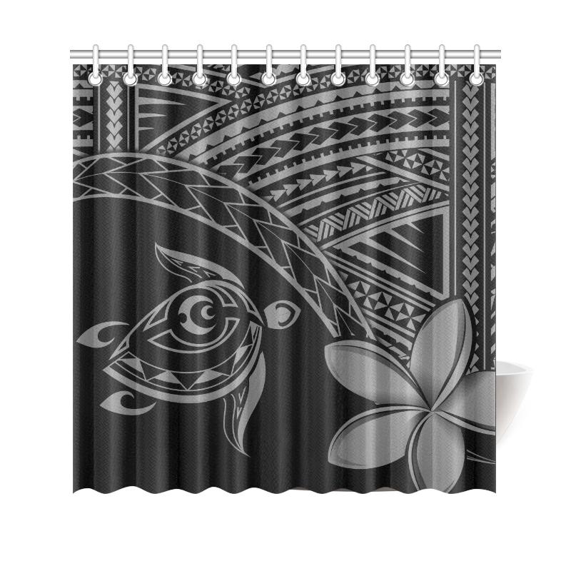 hawaiiShower Curtains - Hawaii Turtle Plumeria Grey 177 x 172 (cm) Blue - Polynesian Pride