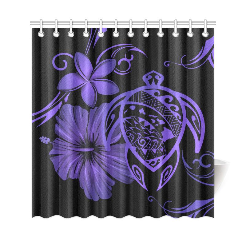 Hawaii Turtle Hibiscus Plumeria Shower Curtain - Purple - Polynesian Pride