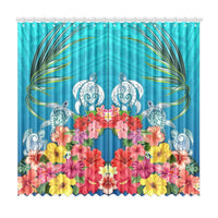 Three Turtle And Hibiscus Window Curtain( Two Piece) Blue One Size 50"x96"(Two Piece) Blue - Polynesian Pride