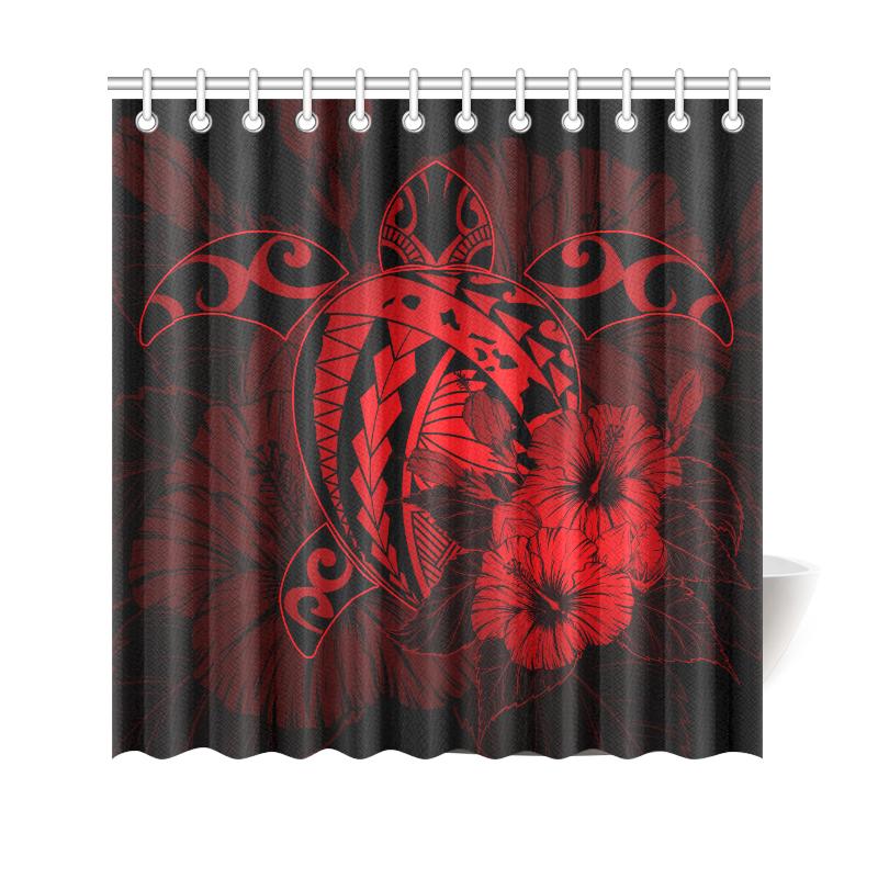 Hawaii Hibiscus Shower Curtain - Harold Turtle - Red 177 x 172 (cm) Red - Polynesian Pride