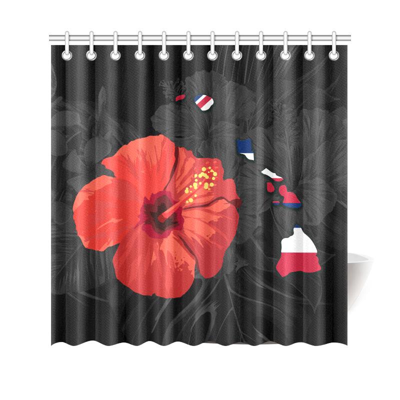 hawaiiShower Curtains - Hawaii Map Hibiscus 177 x 172 (cm) Black - Polynesian Pride