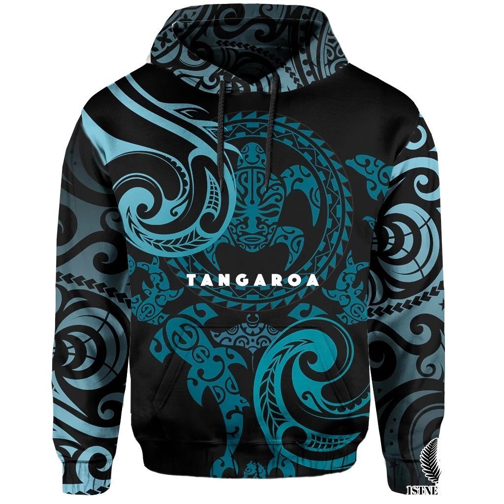 Maori Tangaroa Hoodie Blue Unisex Blue - Polynesian Pride