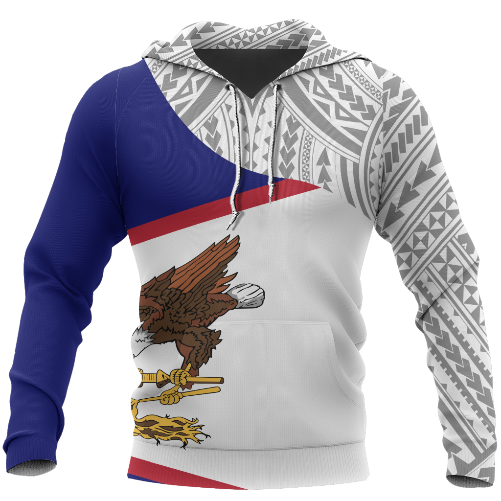 American Samoa Pullover Hoodie American Samoa Flag Polynesian Tattoo A0 Unisex White - Polynesian Pride