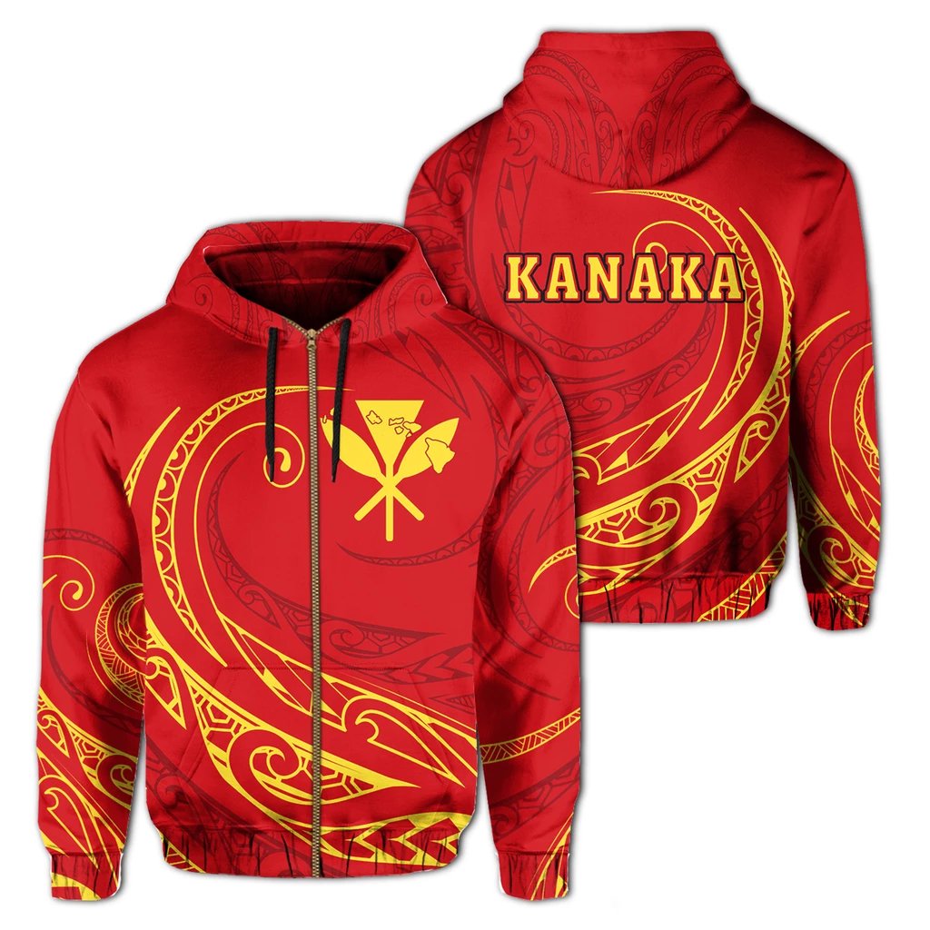Kanaka Mauna Kea Polynesian Zipper Hoodie Frida Style Unisex Red - Polynesian Pride