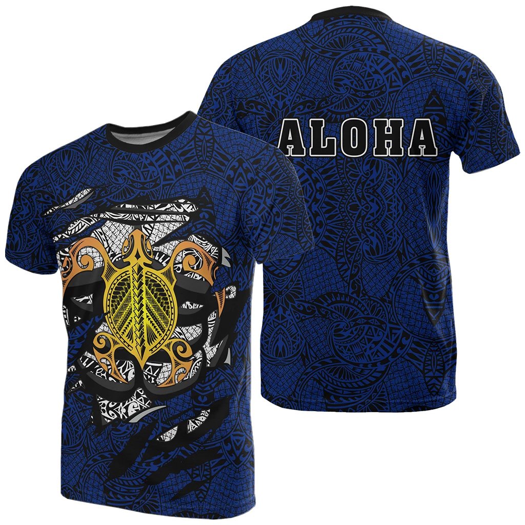 Honu Polynesian Blue Hawaii Turtle T Shirt Unisex Blue - Polynesian Pride