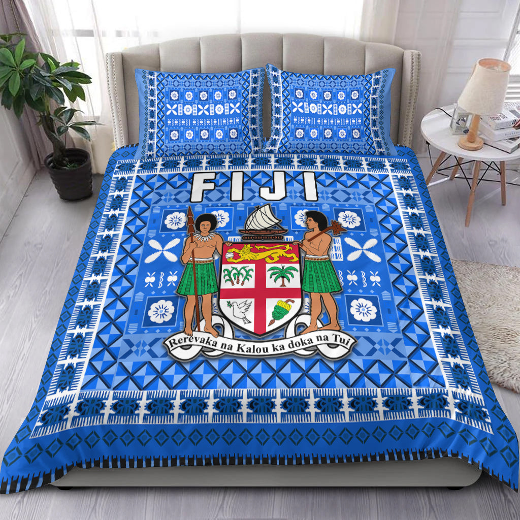 Fiji Bedding Set Pattern - Fijian Tapa Pattern Original LT13 Blue - Polynesian Pride