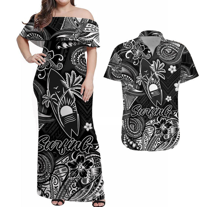 Hawaii Surfing Polynesian Matching Dress and Hawaiian Shirt Matching Couples Outfit Unique Style Black LT8 Black - Polynesian Pride