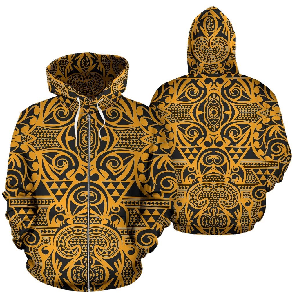 Polynesian Zip up Hoodie Tribal 20 Unisex Brown - Polynesian Pride