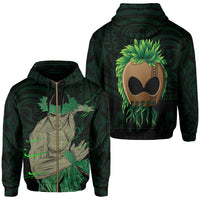 Polynesian Hula Man Helmet Hawaii Zip Hoodie Green Unisex Green - Polynesian Pride