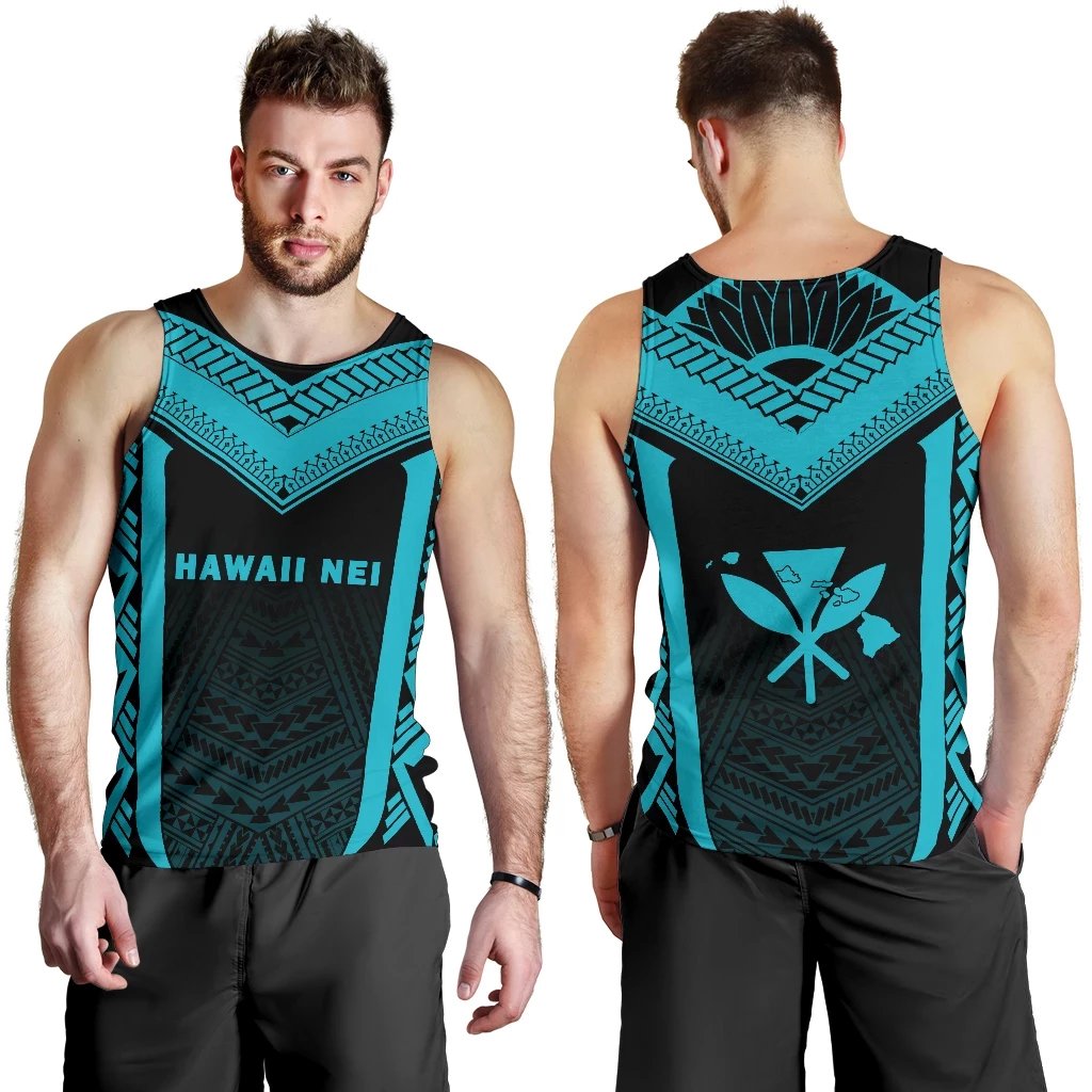 Hawaii Kanaka Polynesian Men's Tank Top Active Blue Blue - Polynesian Pride