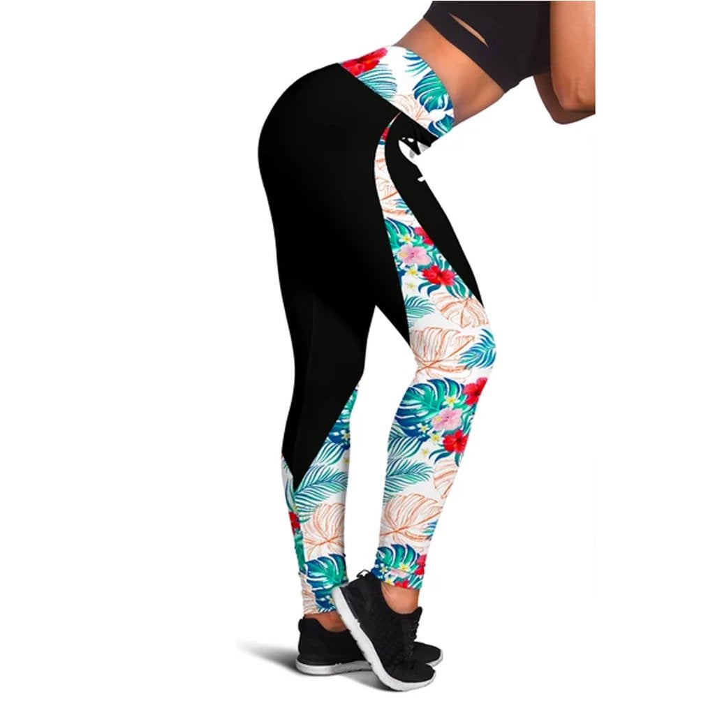 Hawaii Jungle Pattern Flower White Background Leggings White - Polynesian Pride