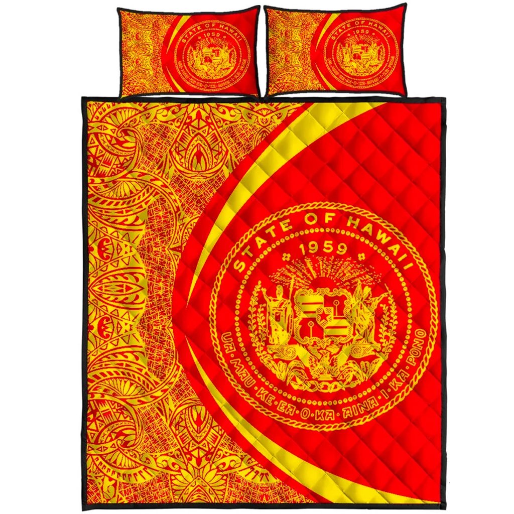 Hawaii Quilt Bed Set Coat Of Arms Polynesian - Circle Style Red And Yellow Red - Polynesian Pride