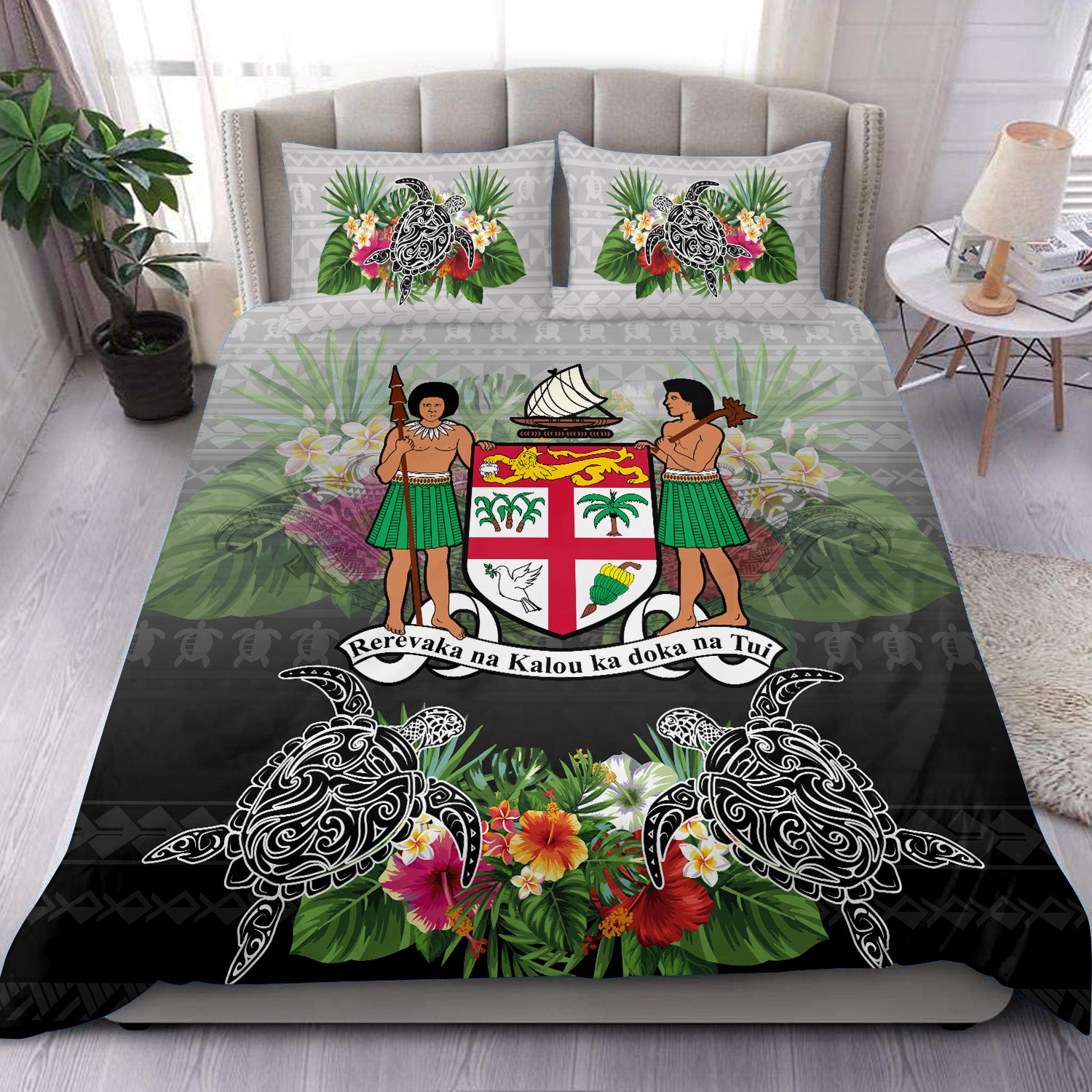 Fiji Bedding Sets - Fijian patterns ver1 Black - LT20 Blue - Polynesian Pride