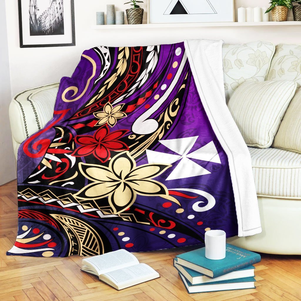 Wallis and Futuna Premium Blanket - Tribal Flower With Special Turtles Purple Color White - Polynesian Pride