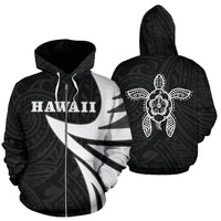 Hawaii Turtle Zip up Hoodie Warrior Style Unisex Black - Polynesian Pride