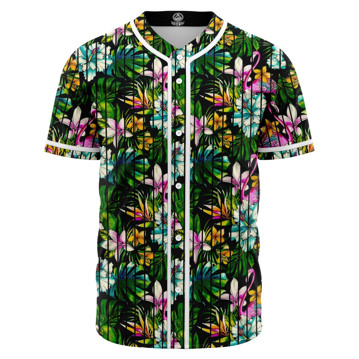 Hawaii Animal And Tropical Flower Baseball Jersey Black - Polynesian Pride