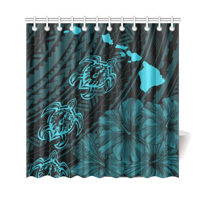 Hawaii Sea Turtle Is Swimming Toward Shower Curtain Blue 177 x 172 (cm) Blue - Polynesian Pride