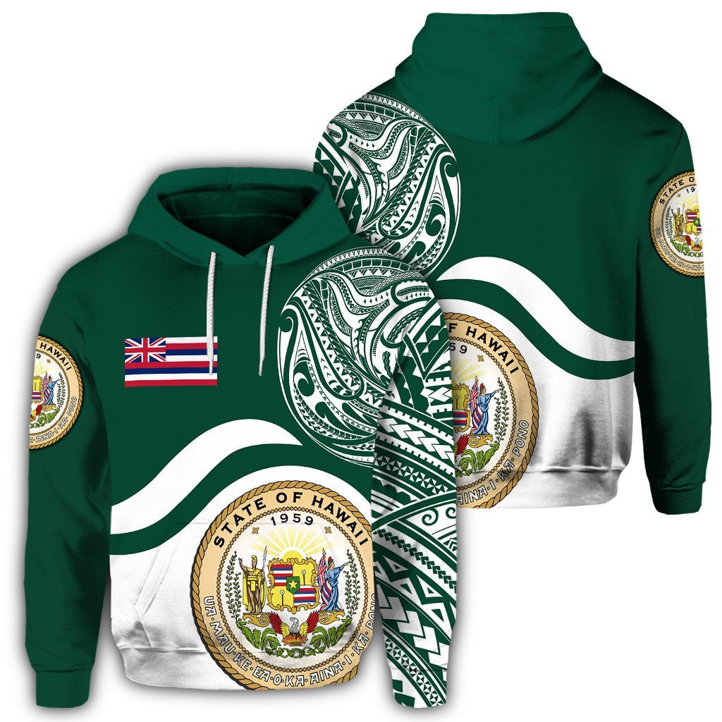 Hawaii Coat of Arms Hoodie Waveshape Style Unisex Art - Polynesian Pride