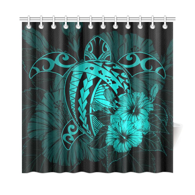 Hawaii Hibiscus Shower Curtain - Harold Turtle - Turquoise - Polynesian Pride