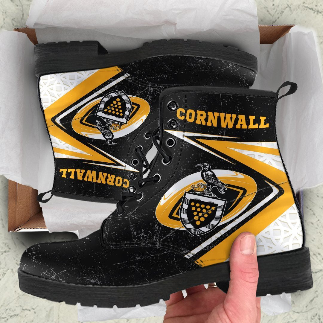 Cornwall Rugby Leather Boots - Celtic Cornwall Rugby Ball Black - Polynesian Pride