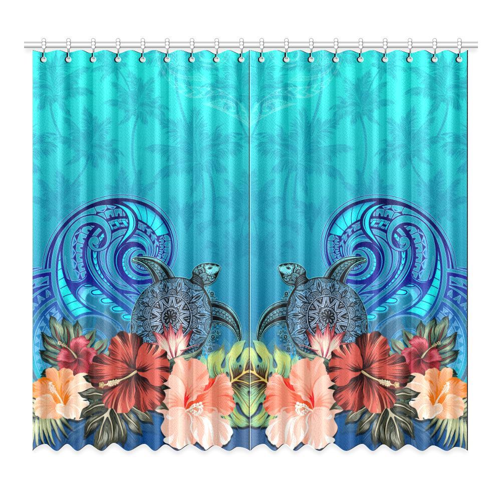 Window Curtain( Two Piece) Hibiscus Polynesian 2 One Size 52"x96"(Two Piece) Blue - Polynesian Pride