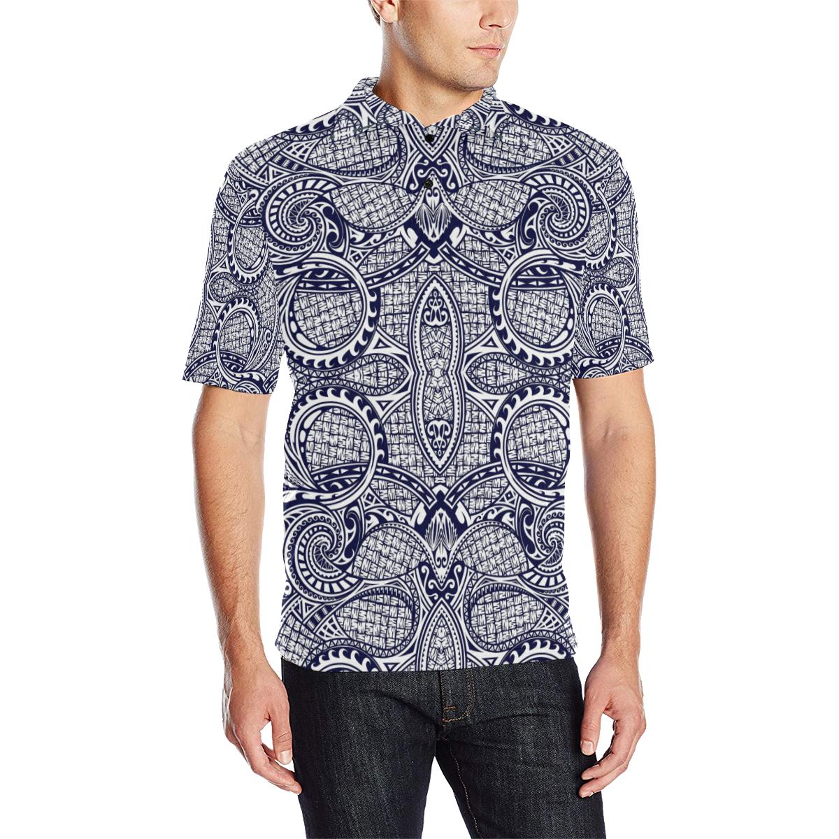 Polynesian Polo Shirt Blue and White Unisex Black - Polynesian Pride