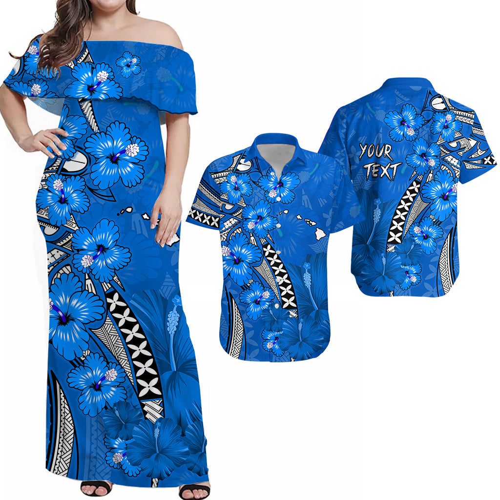 Custom Hawaii Matching Hawaiian Shirt and Dress Polynesia Blue Hibiscus and Map Mystical LT13 Blue - Polynesian Pride