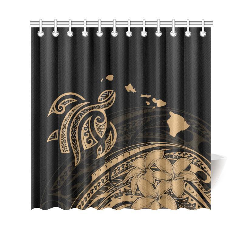 Hawaii Map Plumeria Polynesian Gold Turtle Shower Curtain 177 x 172 (cm) Gold - Polynesian Pride