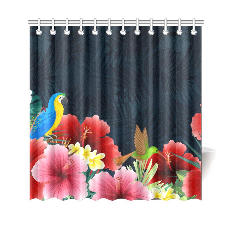 Forest Hibiscus Shower Curtain 177 x 172 (cm) Black - Polynesian Pride