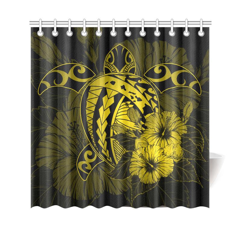 Hawaii Hibiscus Shower Curtain - Harold Turtle - Yellow 177 x 172 (cm) Yellow - Polynesian Pride