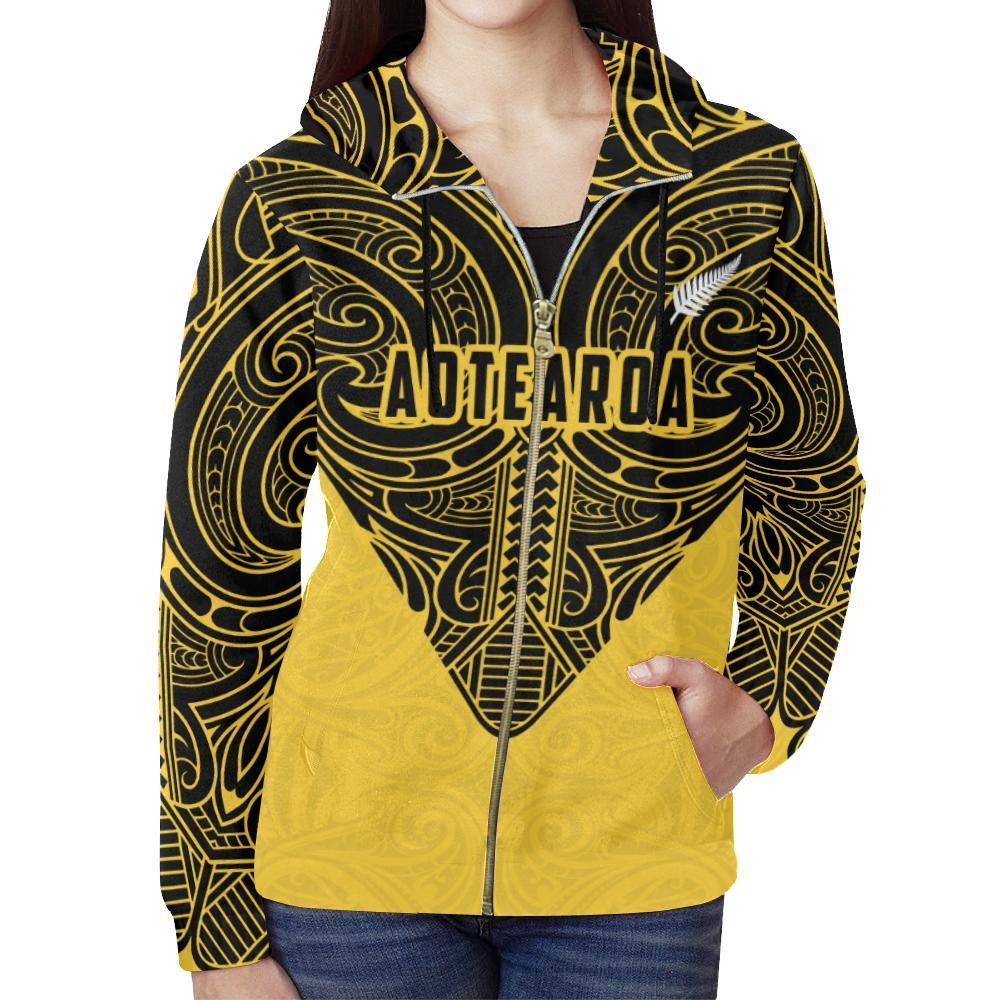Aotearoa Hoodie Maori Pattern Rugby Style Zip up - Polynesian Pride