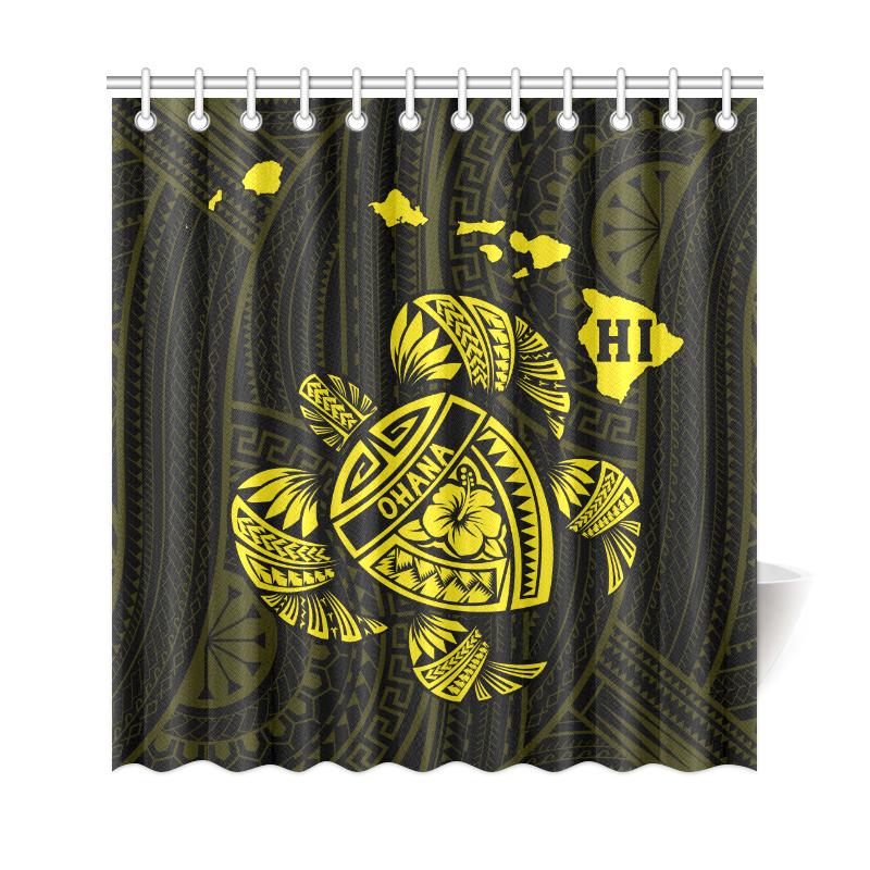 Hawaii Kakau Polynesian Turtle Map Shower Curtain - Yellow - Polynesian Pride