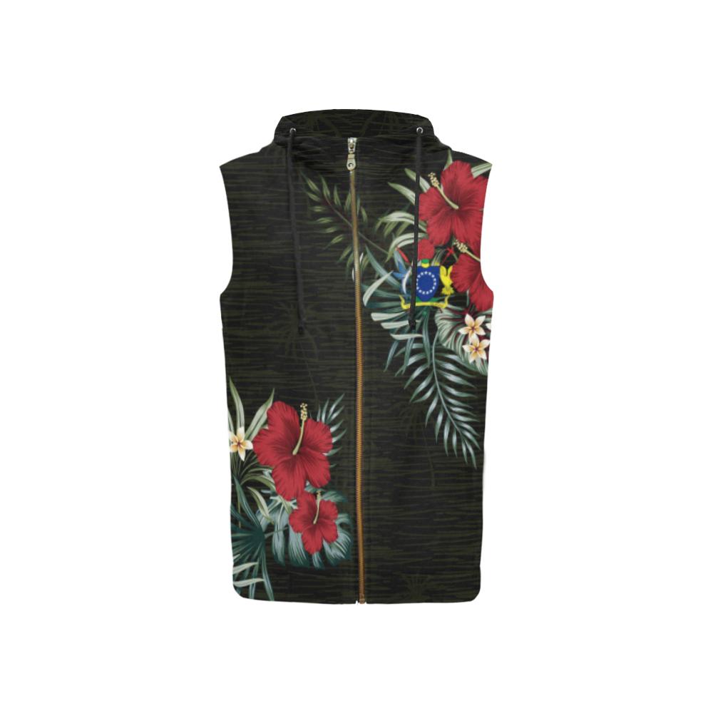 Cook Islands Hibiscus Zipper Sleeveless Hoodie No Unisex Black - Polynesian Pride