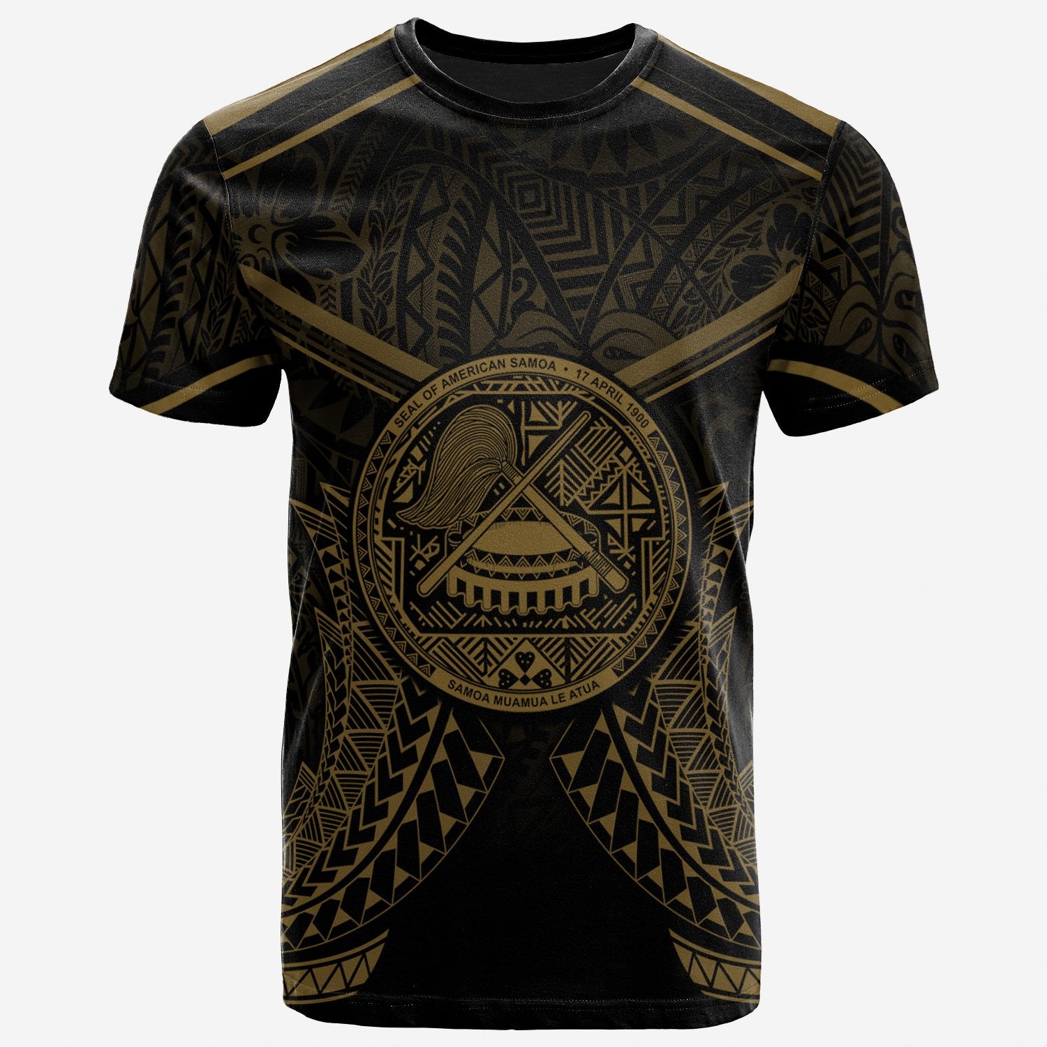 American Samoa T Shirt American Samoan Seal With Gold Line Style Unisex Black - Polynesian Pride