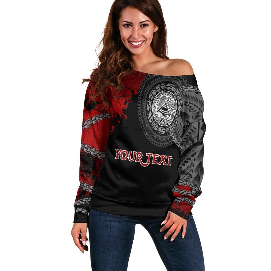 American Samoa Polynesian Personalised Women's Off Shoulder Sweater - Polynesian Chain Style Black - Polynesian Pride