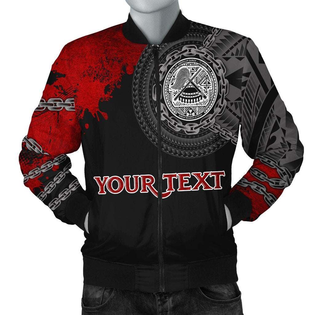 American Samoa Polynesian Personalised Men's Bomber Jacket - Polynesian Chain Style Black - Polynesian Pride