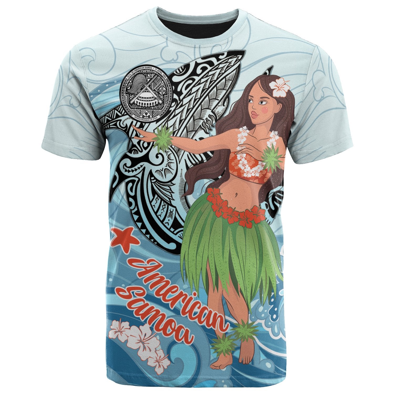 American Samoa T Shirt Polynesian Girls With Shark Unisex Black - Polynesian Pride