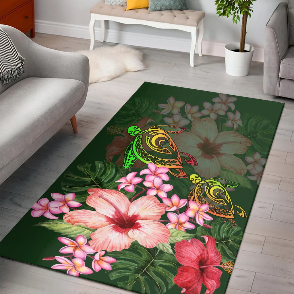 Hawaii Turtle Tropical Flower Area Rug - Deni Style - AH - Polynesian Pride
