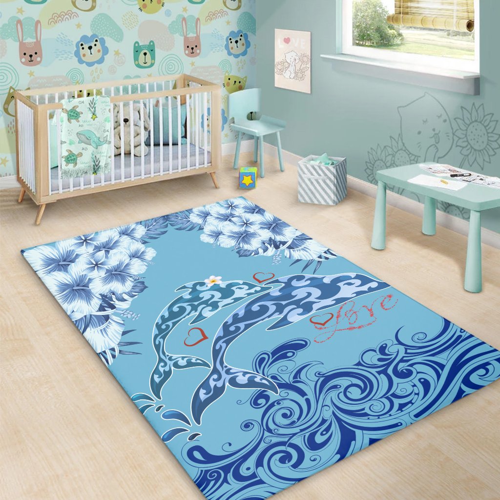Hawaii Dolphin Couple Valentine's Hibiscus Area Rug - Tender Style - AH - Polynesian Pride